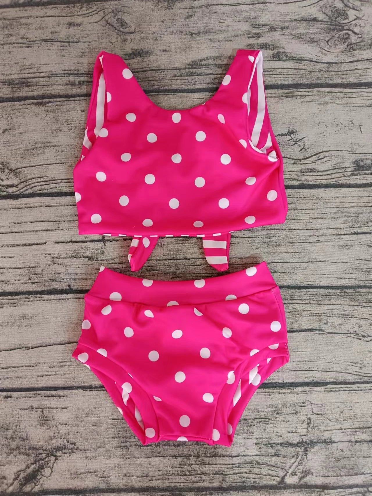 (Custom Design Preorder MOQ 5)  Hot Pink Dots Print Girls 2 Pieces Swimsuits