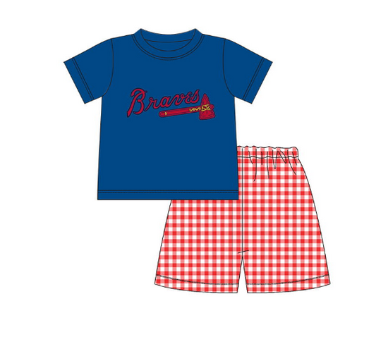 (Custom Design Preorder MOQ 5) Team's BRAVES Print Boys Summer Clothes Set