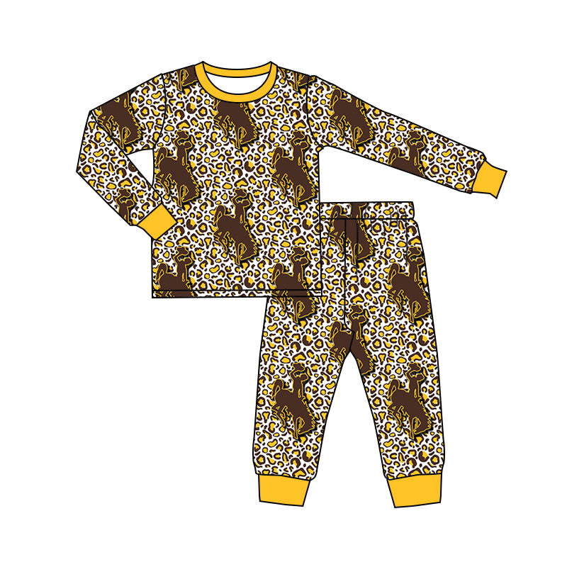 (Custom Design Preorder MOQ 5) Rodeo Leopard Print Girls Western Pajamas Bamboo Clothes Set