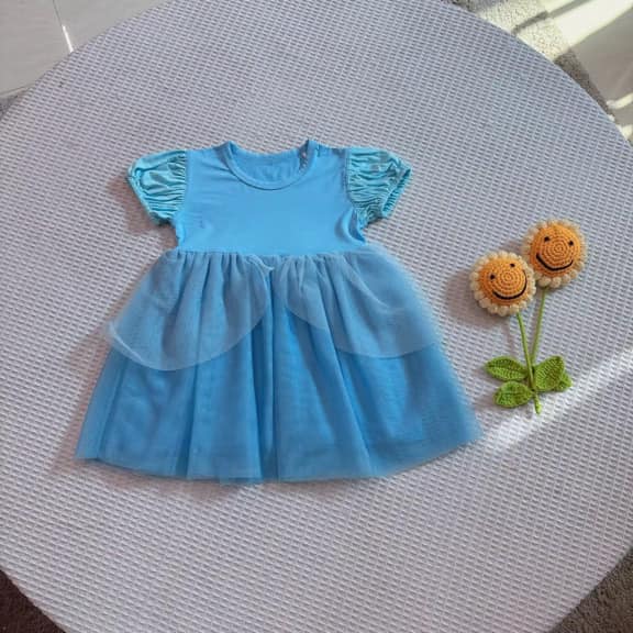 (Custom Design Preorder MOQ 5) Cartoon Princess Blue Color Girls Knee Length Summer Tulle Dress