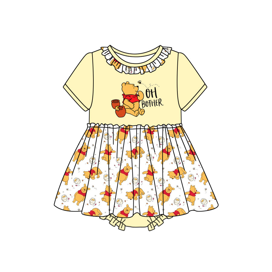 (Custom Design Preorder MOQ 5) Cartoon Bear Print Baby Girls Summer Romper