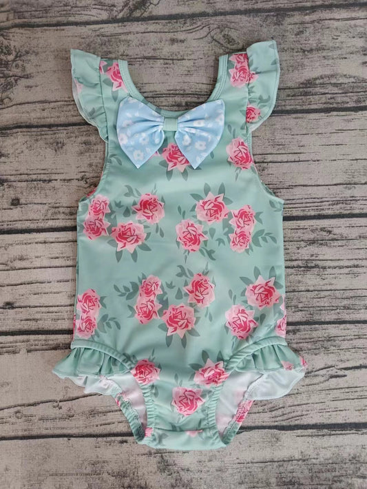 (Custom Design Preorder MOQ 5)  Flowers Print Girls 1 Piece Swimsuits