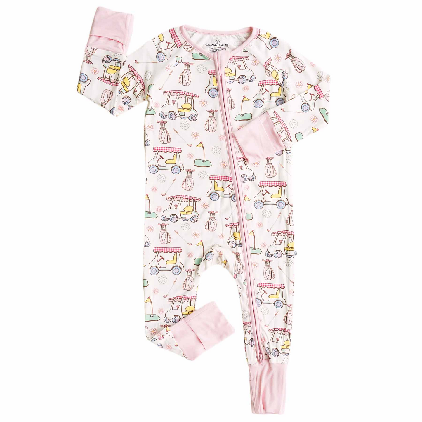 (Custom Design Preorder MOQ 5)  Golf Truck Print Baby Girls Bamboo Fall Sleeper Zipper Romper