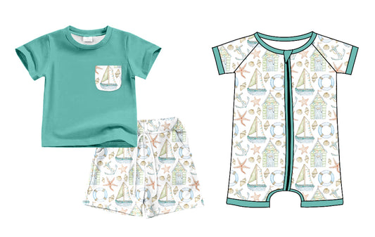 11.12(Custom Design Preorder MOQ 5 Each Design) Saiboat Print Boys Summer Matching Clothes Brothers Wear