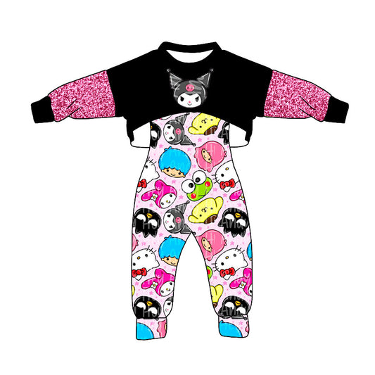 (Custom Design Preorder MOQ 5) Cartoon Animals Print Jumpsuits Girls Fall Clothes Set