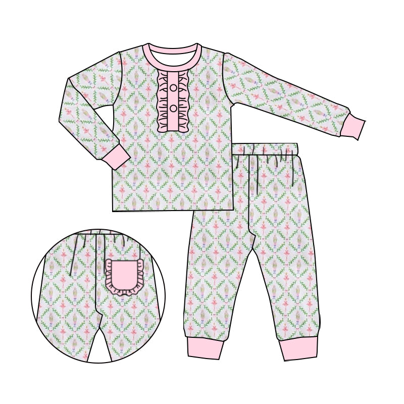 (Custom Design Preorder MOQ 5) Dancer Print Girls Fall Pajamas Clothes Set