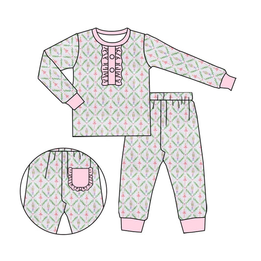 (Custom Design Preorder MOQ 5) Dancer Print Girls Fall Pajamas Clothes Set