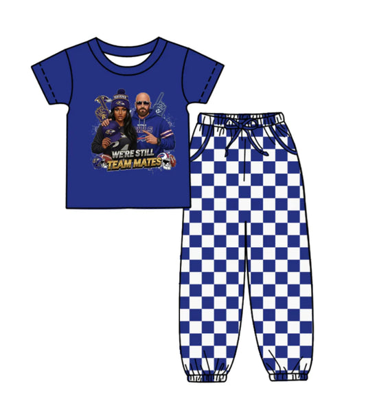 (Custom Design Preorder MOQ 5) Team's RAVENS Top Plaid Joggers Kids Clothes Set