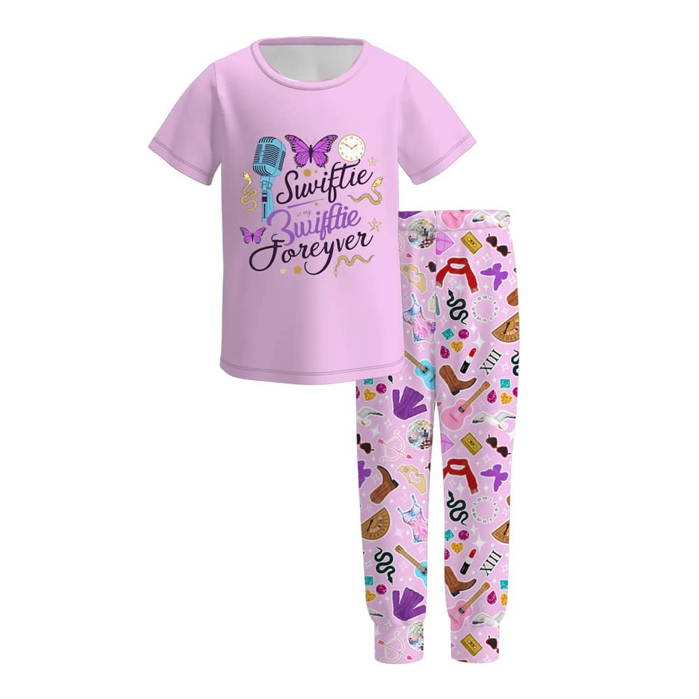 (Custom Design Preorder MOQ 5) Singer Swiftie Butterfly Top Legging Pants Girls Clothes Set