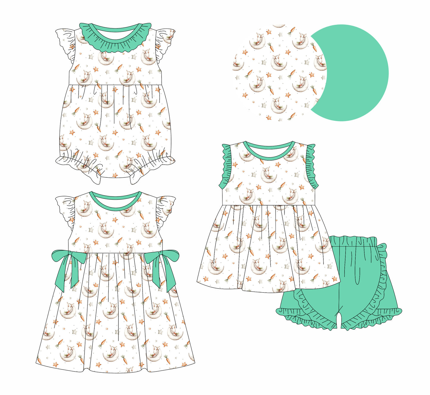 12.22 (Custom Design Preorder MOQ 5 Each Design) Carrot Bunny Print Girls Easter Matching Clothes Sisters Wear