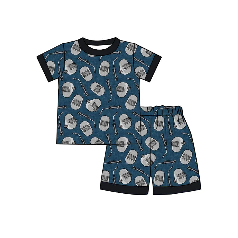 (Custom Design Preorder MOQ 5) Welder Print Boys Summer Pajamas Clothes Set