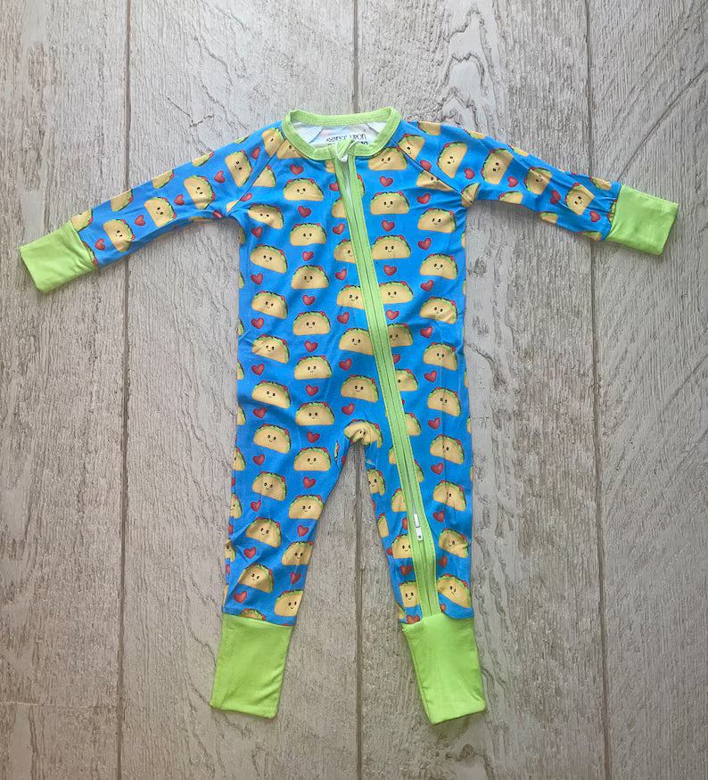 (Custom Design Preorder MOQ 5) Taco Print Baby Boys Fall Sleeper Zipper Romper