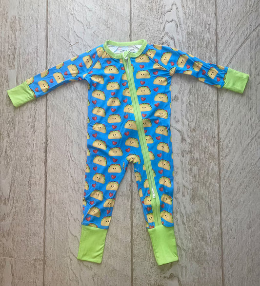 (Custom Design Preorder MOQ 5) Taco Print Baby Boys Fall Sleeper Zipper Romper