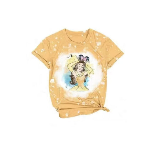 (Custom Design Preorder MOQ 5) Cartoon Princess Yellow Girls Summer Tee Shirts Top
