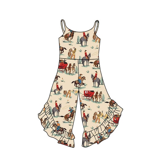 2.26(Custom Design Preorder MOQ 5) Cowboy Print Girls Summer Jumpsuits