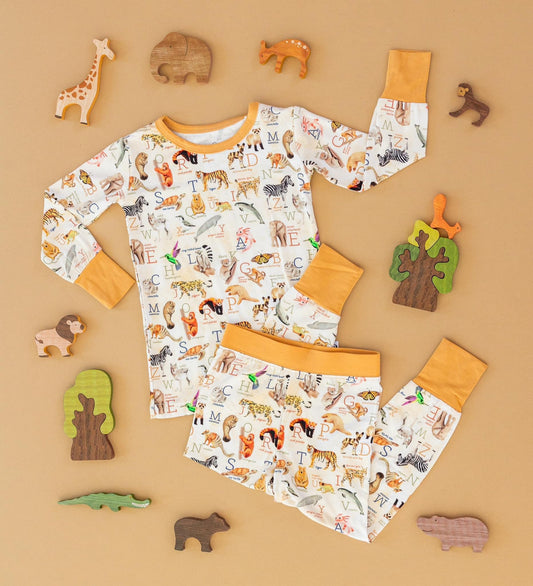 (Custom Design Preorder MOQ 5) Animals Print Kids Fall Bamboo Pajamas Clothes Set