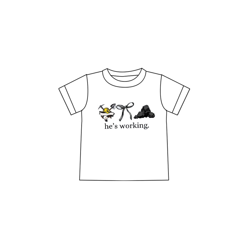 (Custom Design Preorder MOQ 5 )NO.16 he's working bow Print Girls Summer Tee Shirts Top