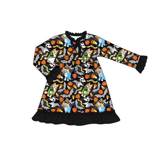 (Custom Design Preorder MOQ 5)  Cartoon Dog Candy Print Girls Knee Length Halloween Dress