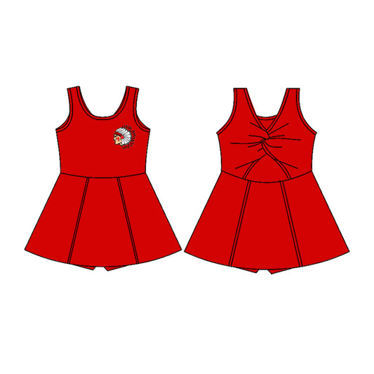 (Custom Design Preorder MOQ 5) Team's Guin Elementary Red Print Backless Top Shorts Skirts Girls Summer Yoga Dress