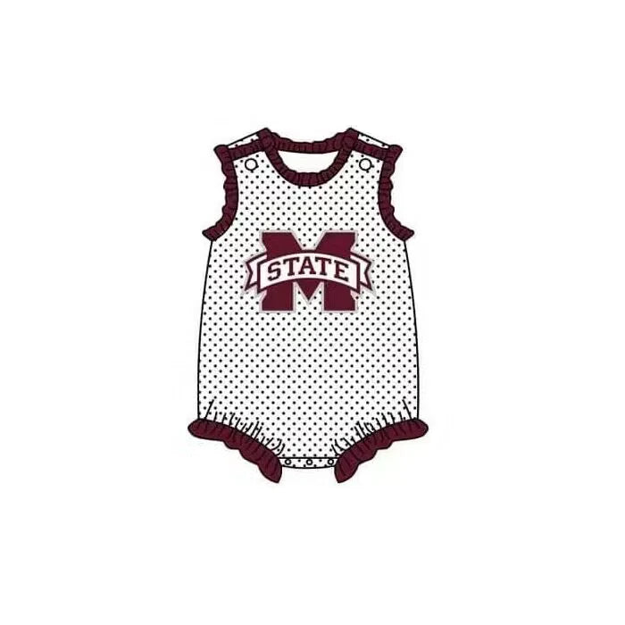 (Custom Design Preorder MOQ 5) Team's Mississippi State Print Baby Girls Summer Romper