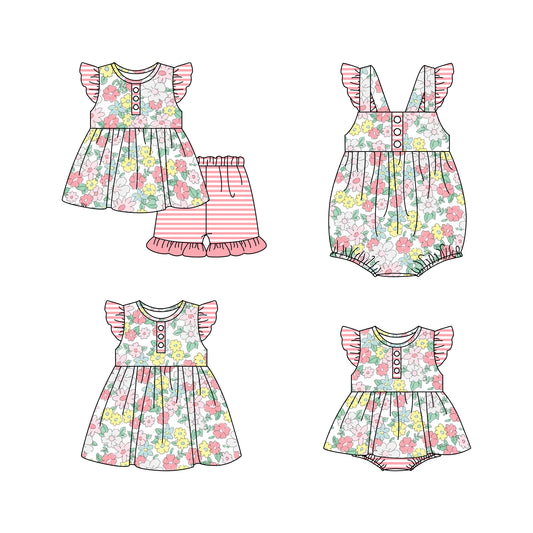 11.16(Custom Design Preorder MOQ 5 Each Design) Flowers Print Girls Summer Matching Clothes Sibling Wear