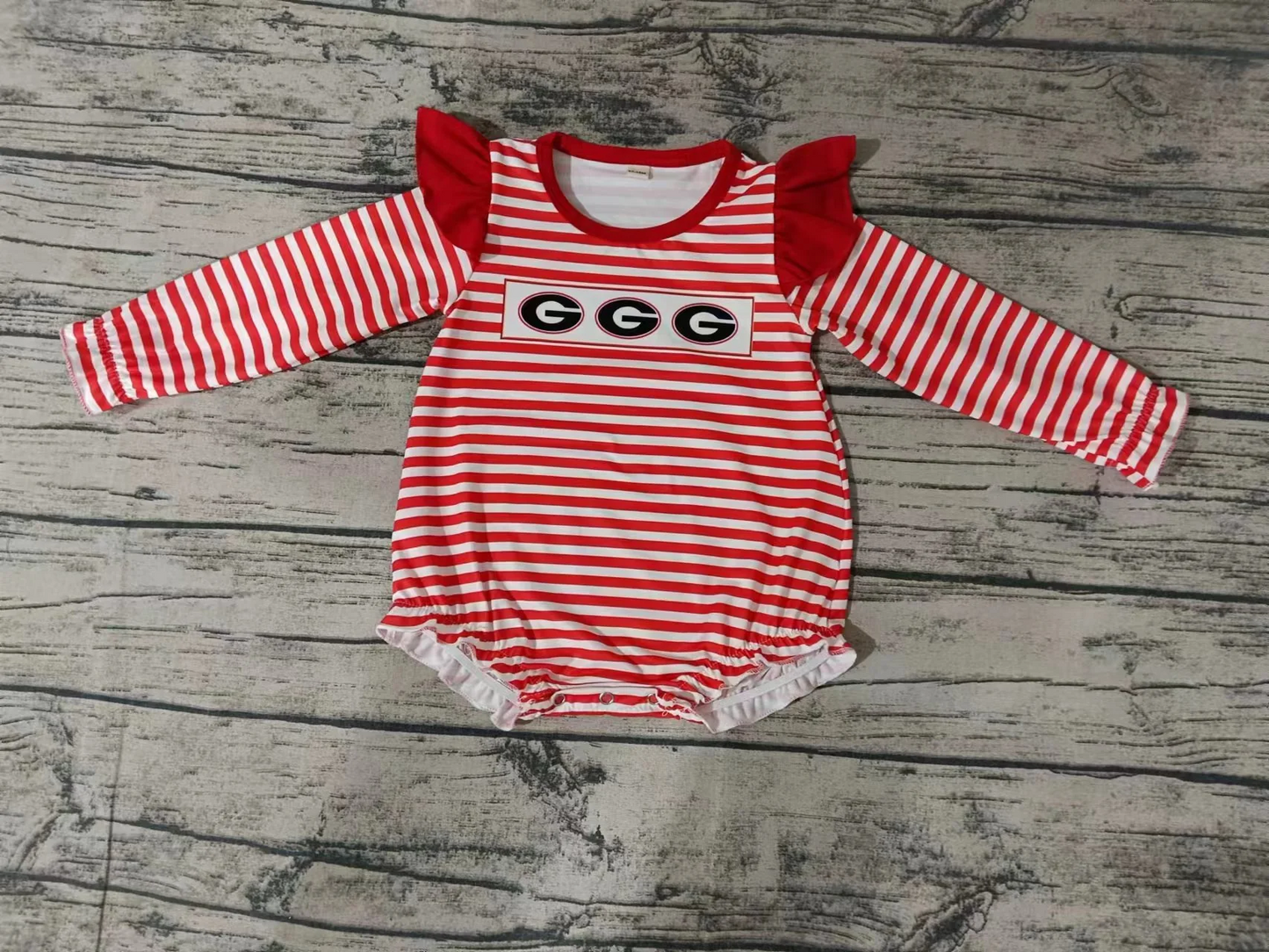 (Custom Design Preorder MOQ 5)  Team's G Stripes Print Baby Girls Romper