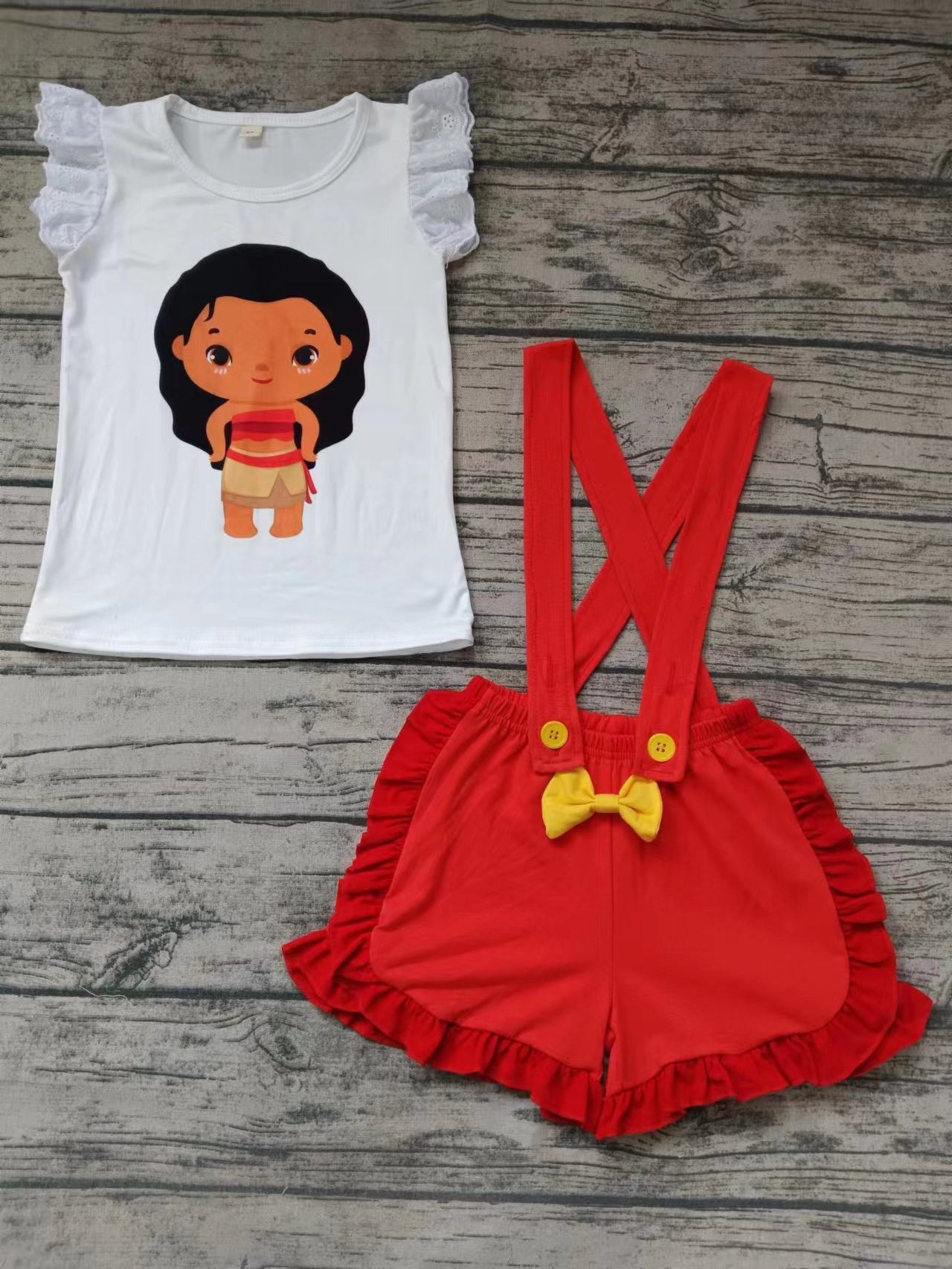 (Custom Design Preorder MOQ 5) Cartoon Princess Top Suspender Shorts Girls Summer Clothes Set