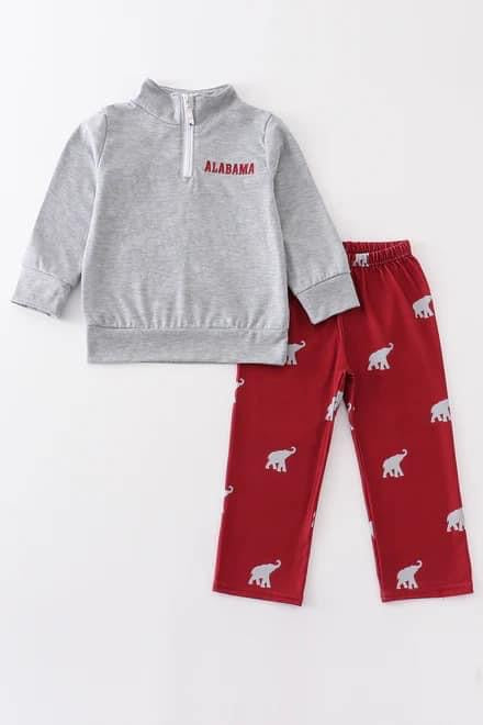 (Custom Design MOQ 5) Grey A Football Team's Print Zipper Top Boys Clothes Set