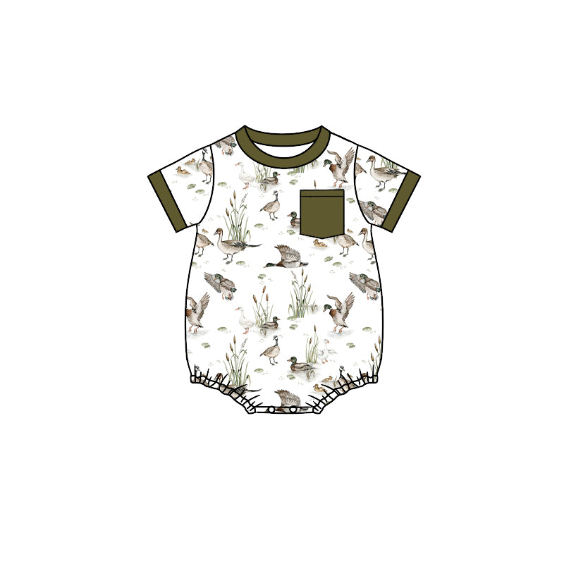 (Custom Design Preorder MOQ 5) Duck Print Baby Summer Pocket Romper