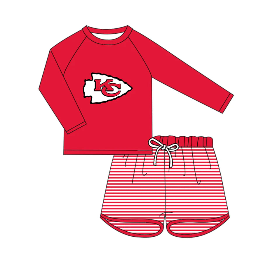 (Custom Design Preorder MOQ 5) Team's Chiefs Top Stripes Shorts Boys Clothes Set