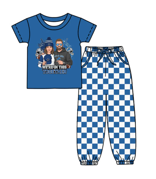 (Custom Design Preorder MOQ 5) Team's Lions Top Plaid Joggers Kids Clothes Set