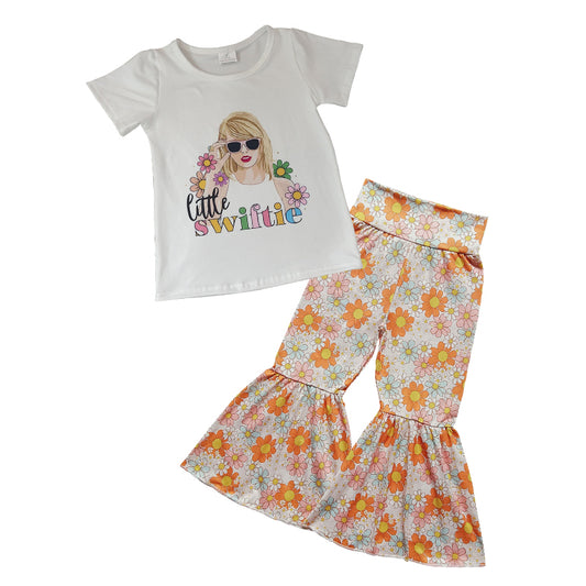 (Pre-order) Singer Swiftie Flowers Print Top Bell Pants Girls Clothes Set