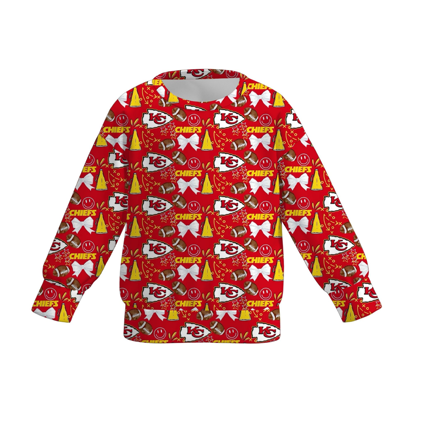 (Custom Design Preorder MOQ 5 ) Team's Chiefs KC Bows Print Girls Long Sleeve Tee Shirts Top