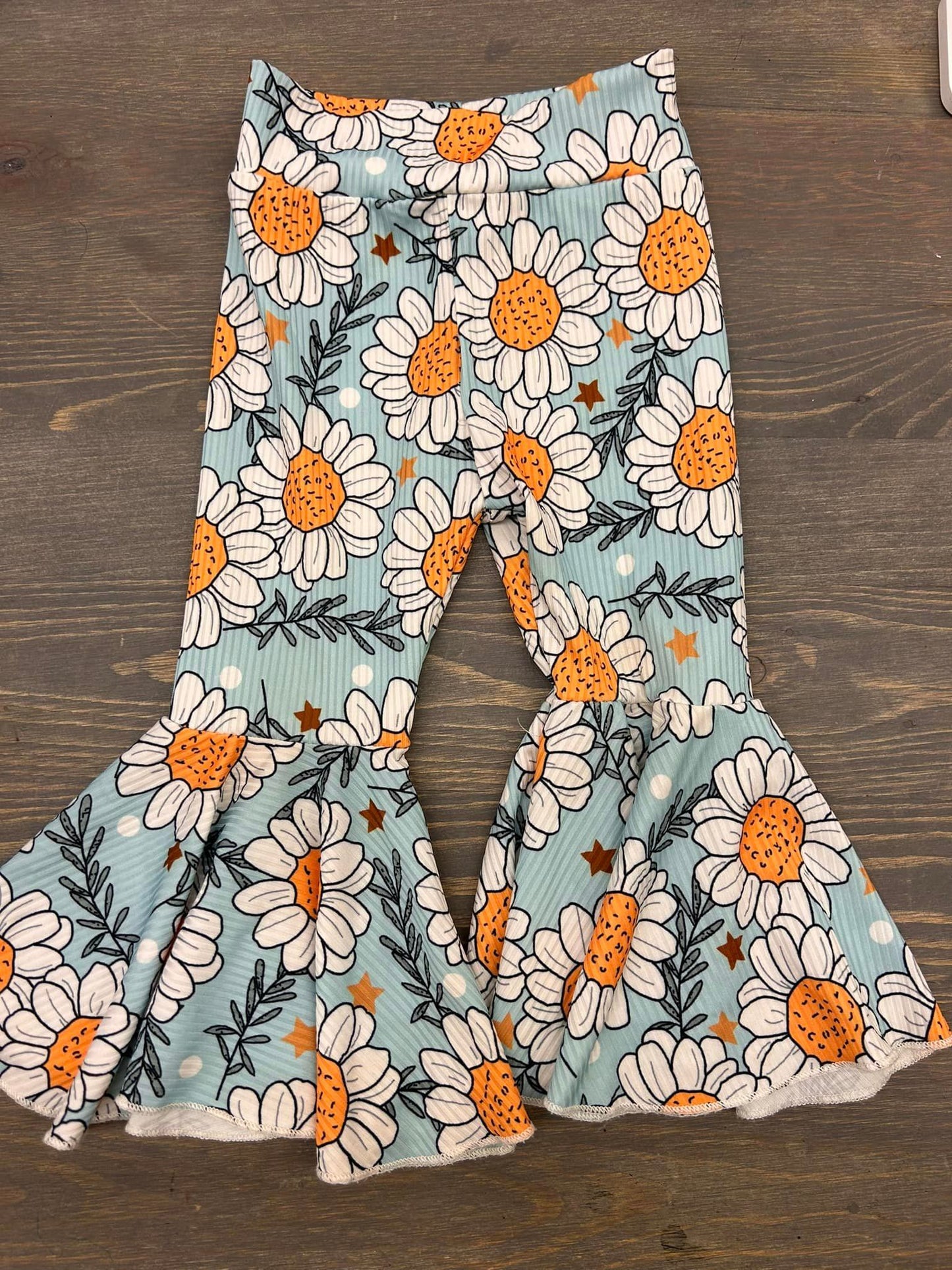 (Custom Design Preorder MOQ 5) Sunflowers Print Girls Bell Bottom Pants