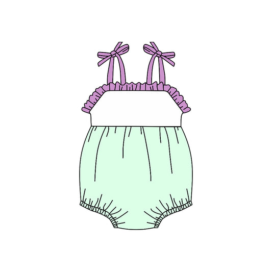 (Custom Design Preorder MOQ 5)  Green Color Baby Girls Summer Strap Romper