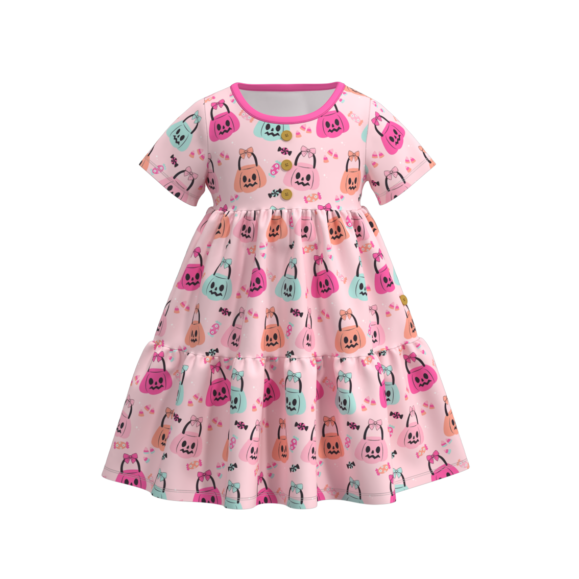 (Custom Design Preorder MOQ 5) Pumpkin Candy Print Girls Knee Length Halloween Dress