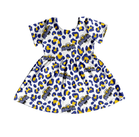 (Custom Design Preorder MOQ 5) Team's MOULTON-UDELL Leopard Print Girls Knee Length Dress