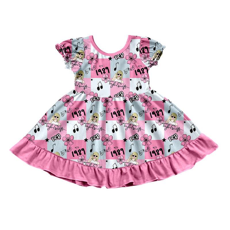 (Custom Design Preorder MOQ 5)  Singer Swiftie Flowers Print Girls Knee Length Summer Dress