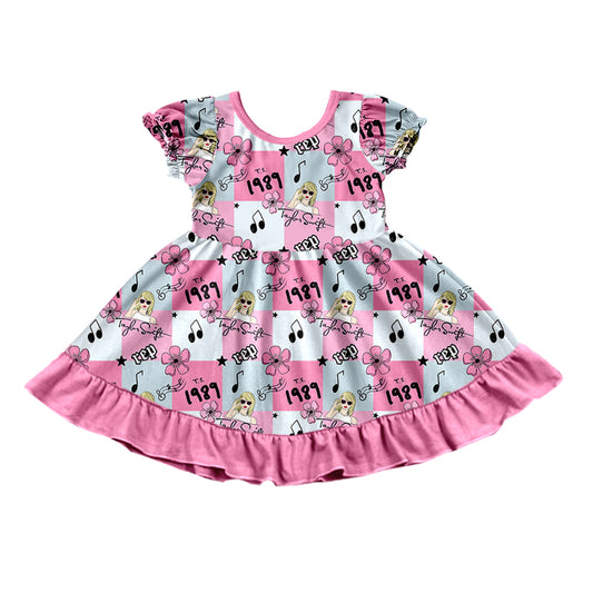 (Custom Design Preorder MOQ 5)  Singer Swiftie Flowers Print Girls Knee Length Summer Dress