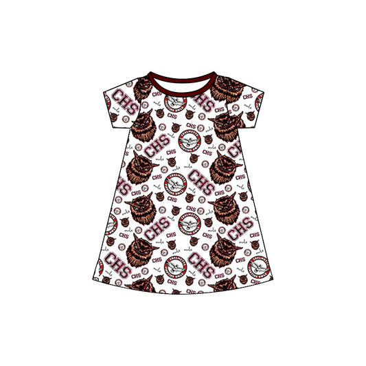 (Custom Design Preorder MOQ 5)  Adult Team's Chalmette OWLS Print Woman Summer Knee Length Dress