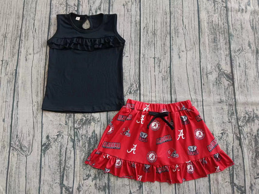 (Custom Design Preorder MOQ 5) Black Top Team's Alabama Skirts Girls Summer Clothes Set