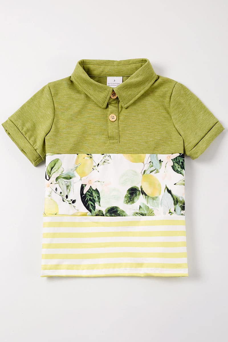 (Custom Design Preorder MOQ 5)  Lemon Print Boys Summer Polo Tee Shirts Top