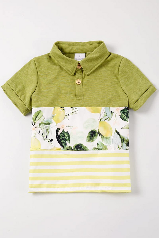 (Custom Design Preorder MOQ 5)  Lemon Print Boys Summer Polo Tee Shirts Top