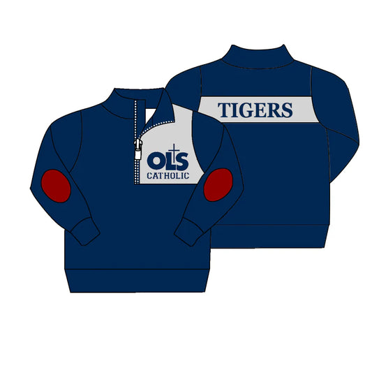 (Custom Design Preorder MOQ 5) Team's Tigers Print Boys Long Sleeve Zipper Buttons Tops