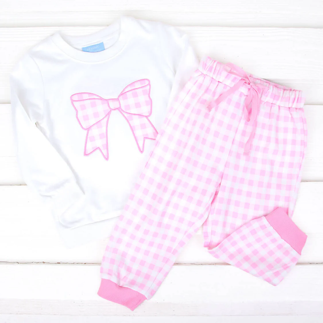 (Custom Design Preorder MOQ 5) Pink Bows Top Plaid Pants Girls Fall Clothes Set