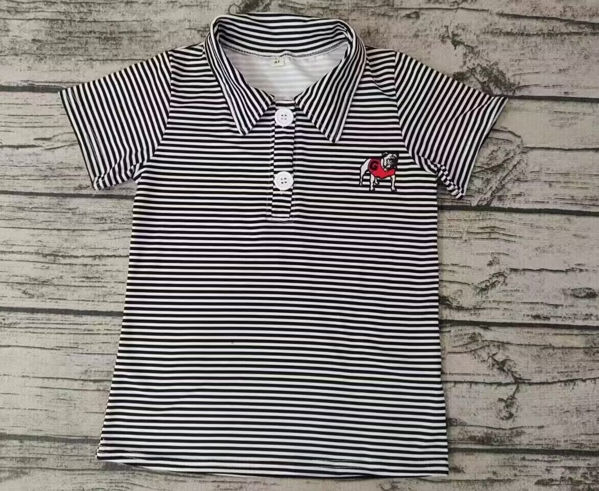 (Custom Design Preorder MOQ 5)  Team's Black Stripes Georgia Print Boys Summer Polo Tee Shirts Top