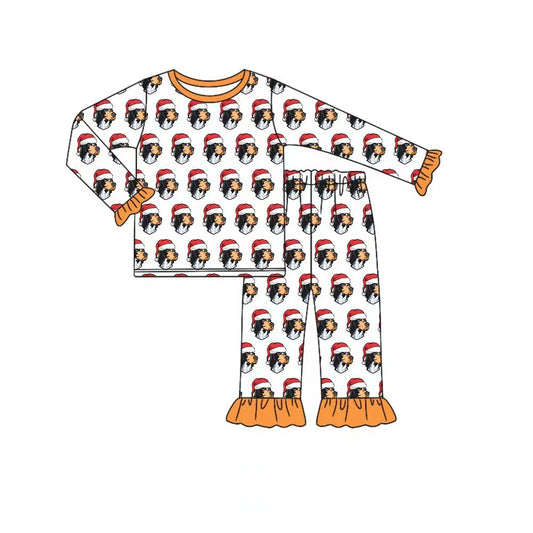 (Custom Design Preorder MOQ 5) Team's Tennessee Dog Print Girls Christmas Pajamas Clothes Set