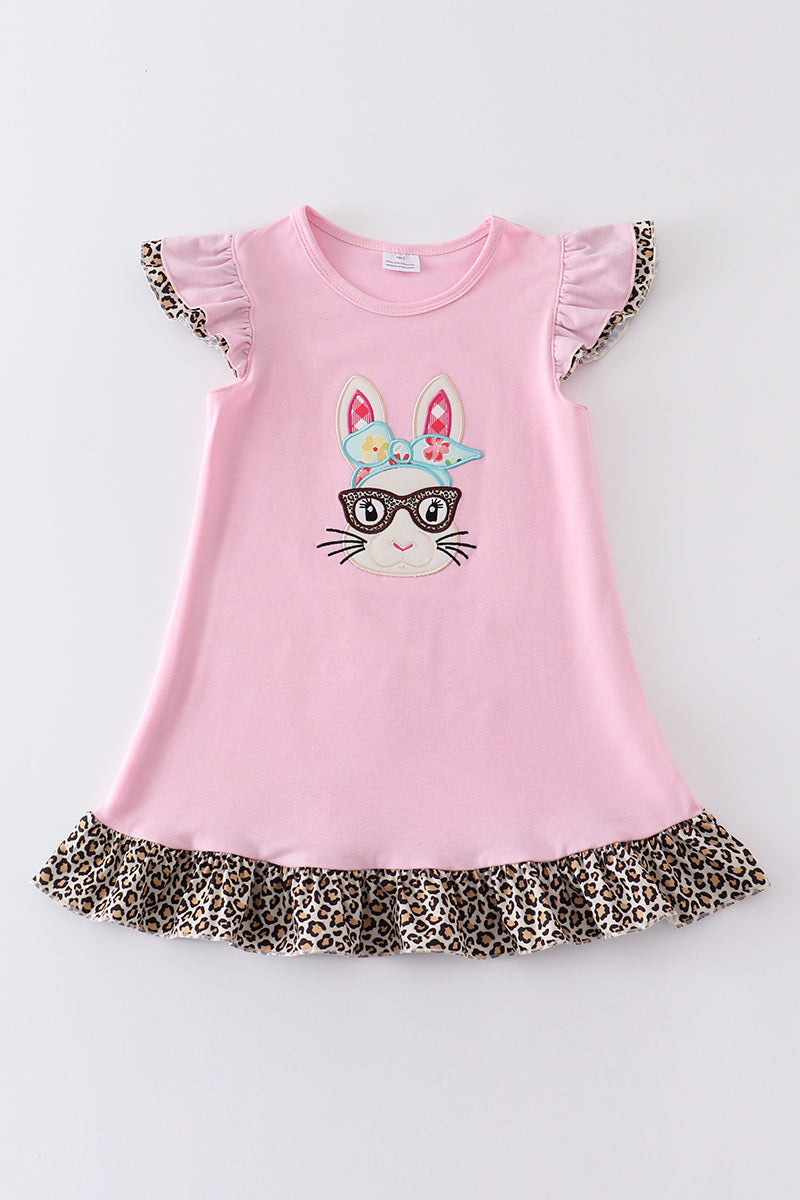(Custom Design Preorder MOQ 5) Bunny Print Girls Easter Knee Length Dress