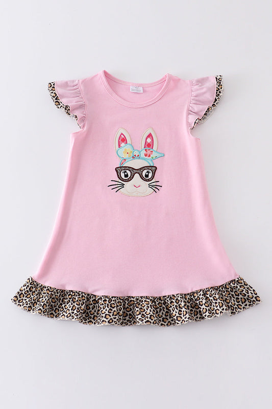 (Custom Design Preorder MOQ 5) Bunny Print Girls Easter Knee Length Dress