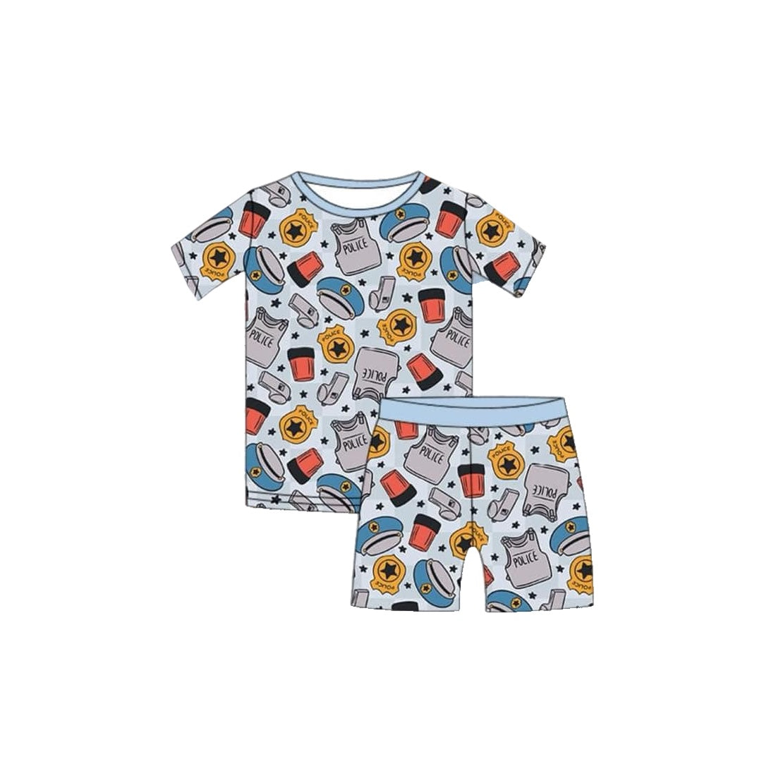 (Custom Design Preorder MOQ 5)  Police Print Boys Summer Pajamas Clothes Set